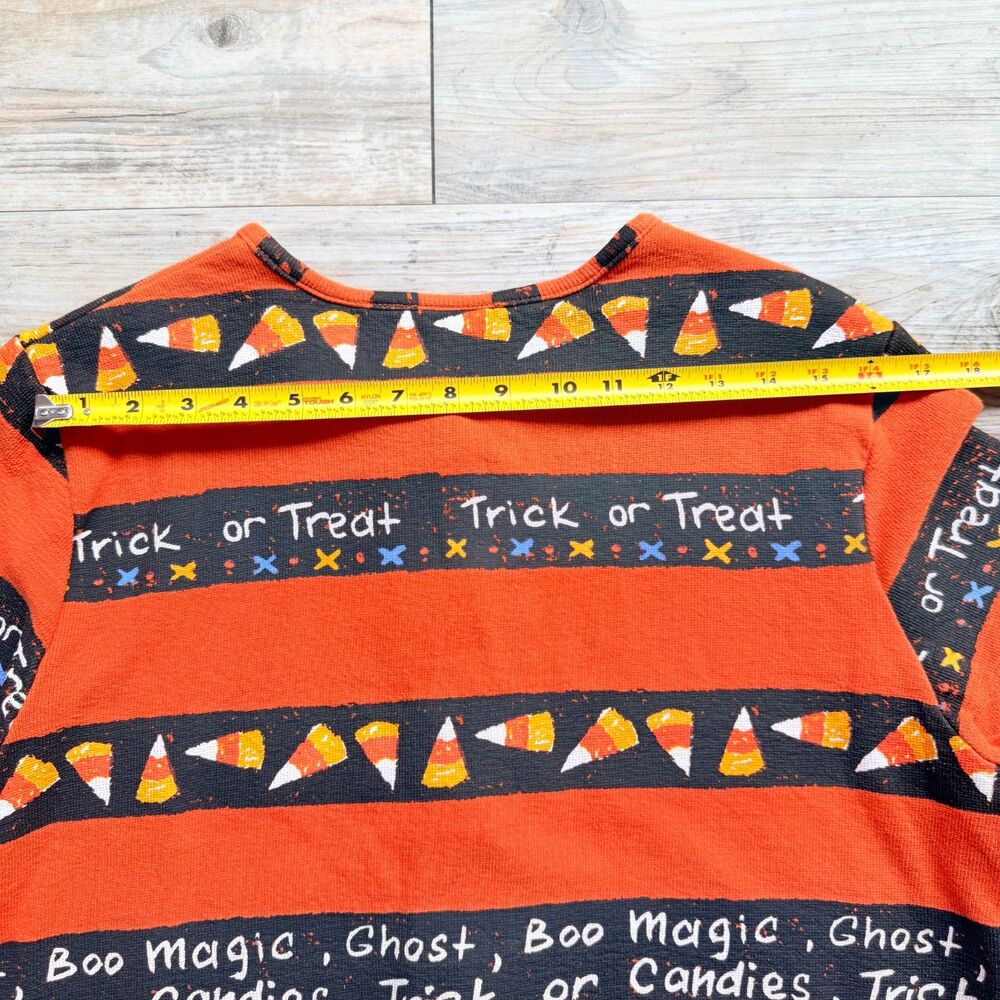 Vintage Halloween Sweater Cardigan Medium Pumpkin Candy Corn Trick or Treat 90s - Picture 7 of 12
